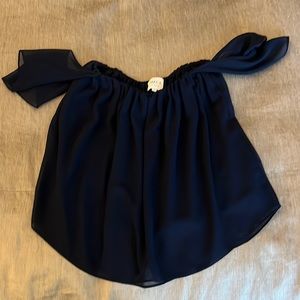 Navy MISA Over the shoulder cropped blouse